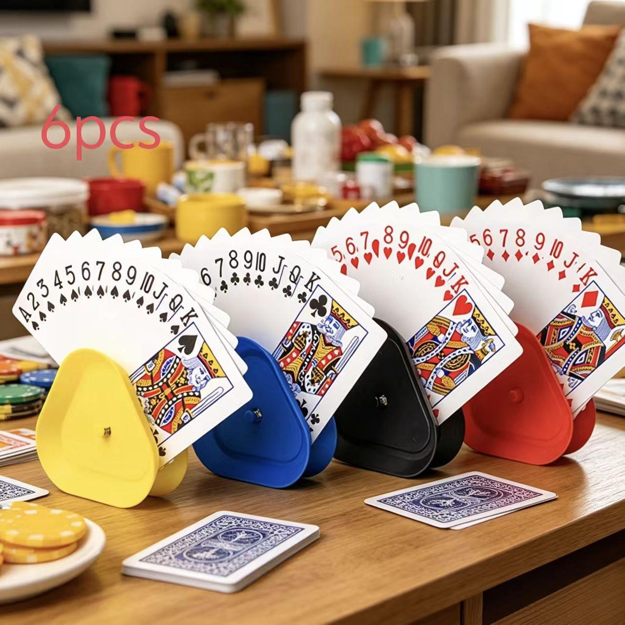 6pcs plastic triangular versatile Poker playing card holder provides convenience for playing cards and board games, and is an ideal gift for Christmas, Halloween and Thanksgiving.
