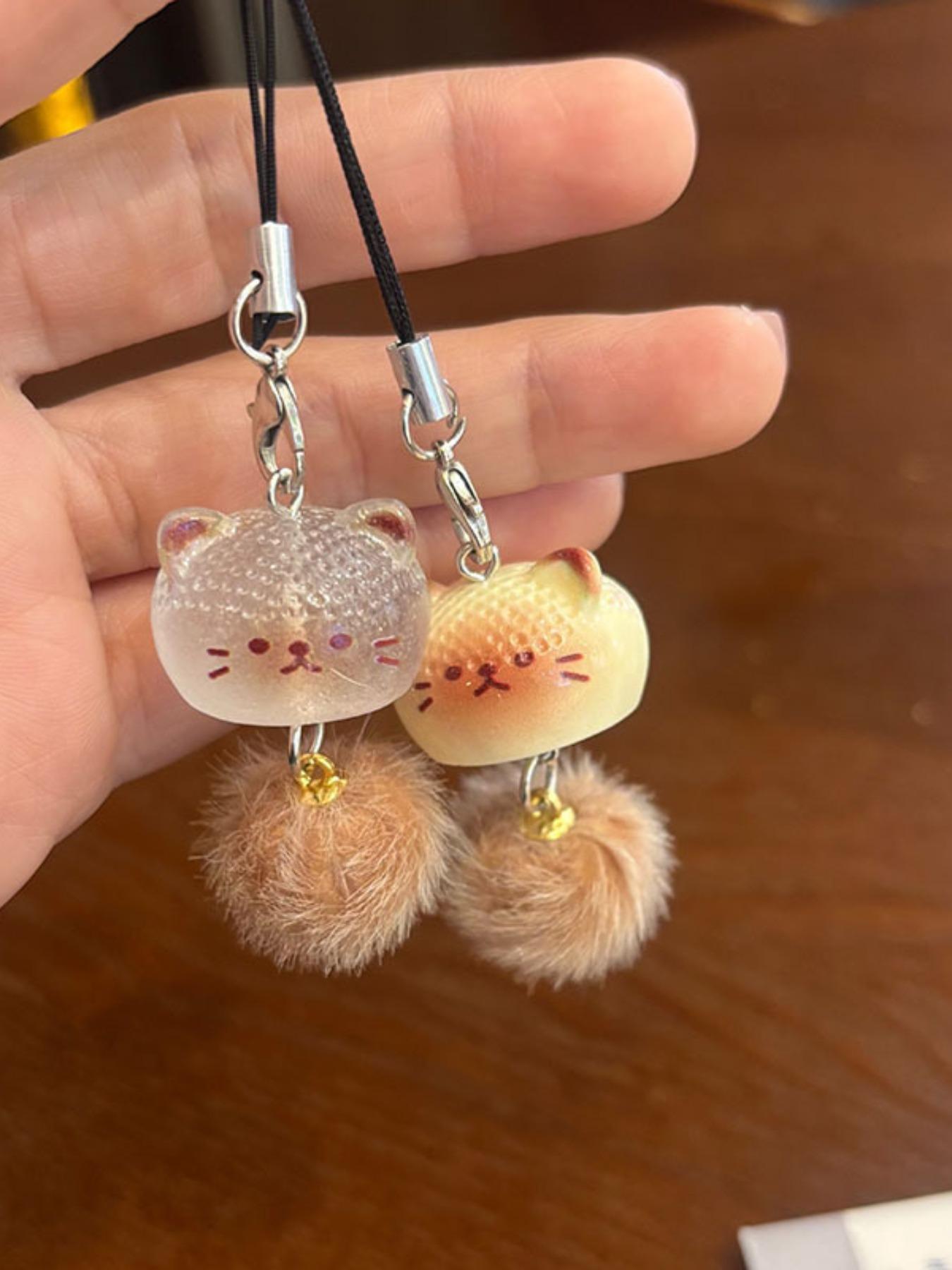 2 Piece Plush Cat Cartoon Keychain Phone Strap Backpack Charm Couple Friendship Gift, Cute Plain Design, All Seasons Accessory