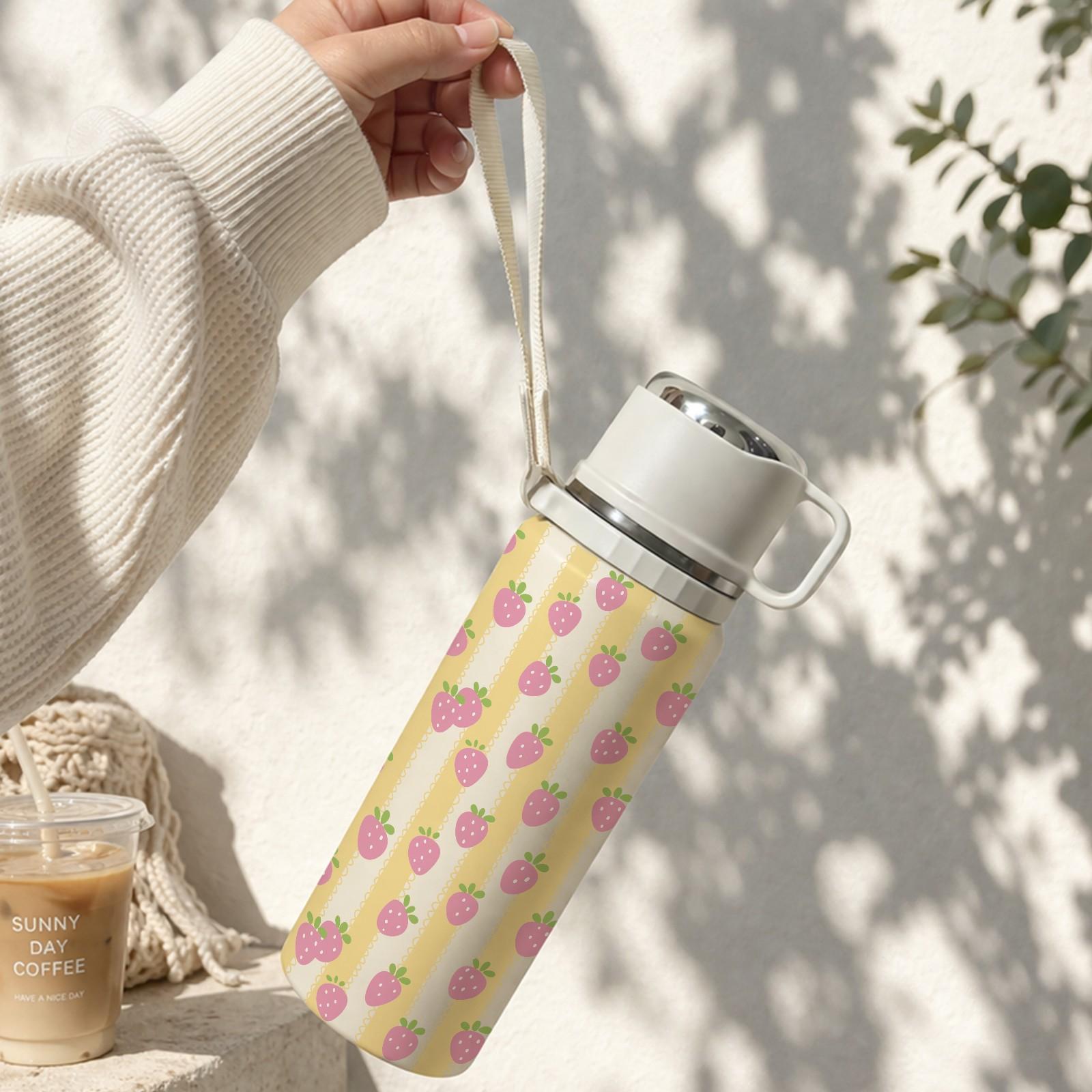 1 Pc Vacuum Mug, 600ml Thermal Mug, Double Wall Insulated Cup, Leak Proof Skinny Tumbler With Handle And Strap, 48 Hours Hot 24 Hours Cold, Portable Travel Mug For Coffee Tea Milk, Gift For Women Men Holiday Daily Use