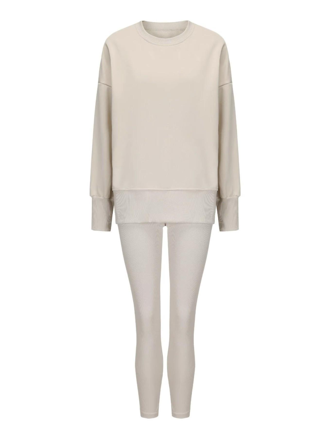 Women's Solid Drop Shoulder Split Hem Sweatshirt & Pants Two-piece Set, Athleisure Wear Set, Casual Fashion Cozy Breathable Outfits for Daily Outdoor Wear, Ladies Sportswear for All Seasons