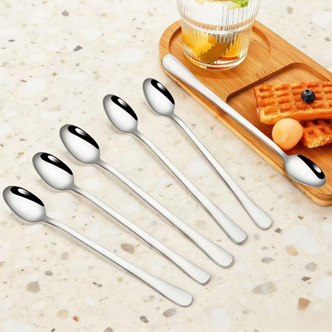 8-Piece Long Handle Ice Tea Spoon Set, Stainless Steel Coffee Scoop, Cocktail Bar Tool, Ideal for Dessert & Beverage Serving