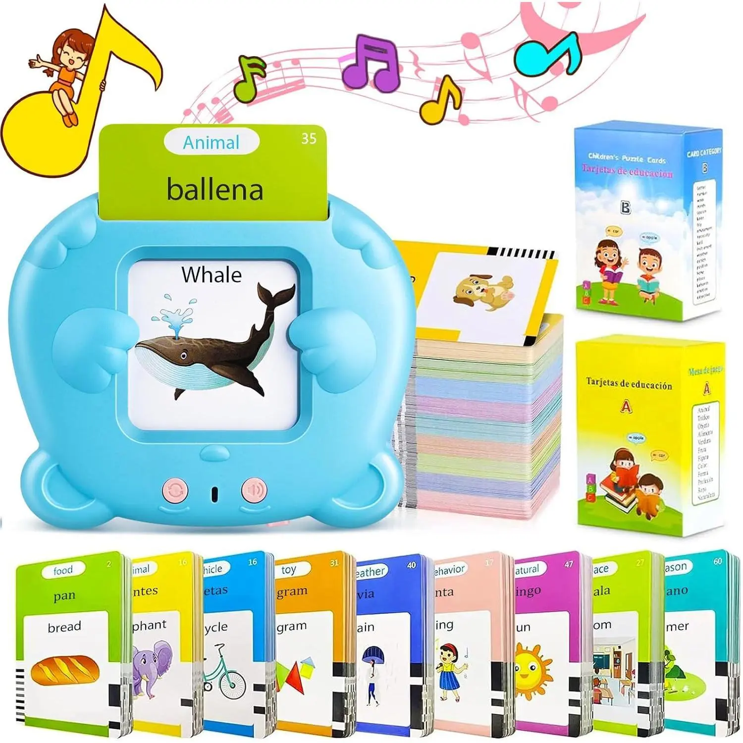 Spanish & English Talking Flash Cards for Toddlers, 510 Sight Words Bilingual Flash Cards, ABC & Number Learning Toys, Montessori Toys, Speech Therapy Toys, Children's Sensory Preschool Birthday Gifts