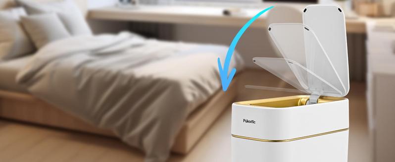 Pukomc Hands-Free Auto-Sensor Trash Can - Wave or Knee Activation, Silent Lid, Removable Bucket, Battery-Operated for Kitchen/Office