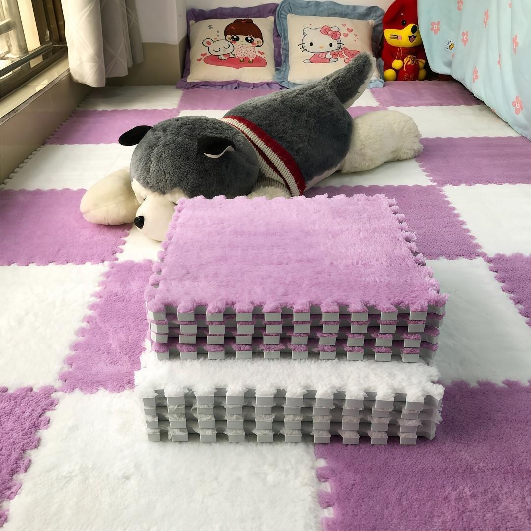 24-piece patchwork foam floor mat, soft interlocking carpet tiles, fluffy puzzle area mat, suitable for bedroom and living room, Interlocking Washable Rugs, Super Soft Rug, Fluffy Nursery Rug, Furry Floor Rugs