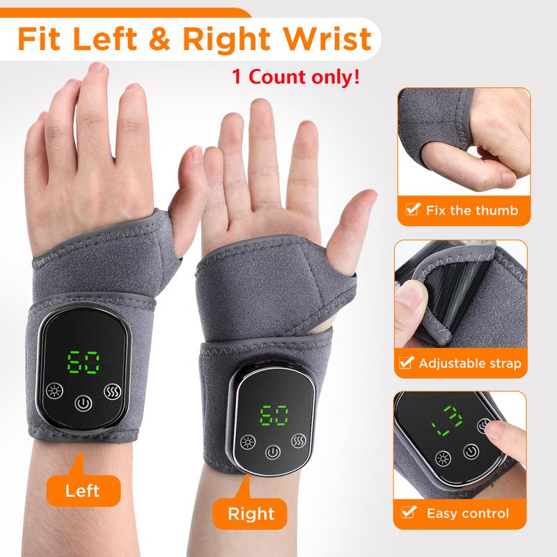 Heated Wrist Wrap 5 Heat Settings & 3 Vibration Modes, Wrist Massager for Left/right Hand Use for Carpal Tunnel, USB Rechargeable Massagers