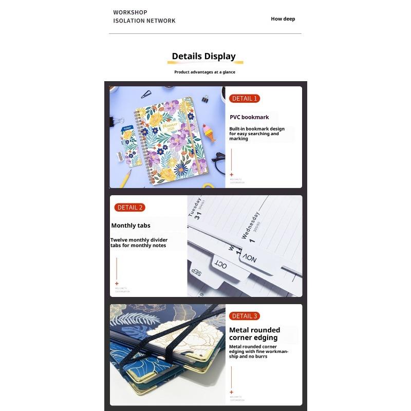 Spiral Notebook A5 Coil Diary Planner, 2026 English Notebooks for Business, Middle School Students, Exam Preparation, Work Schedule Book