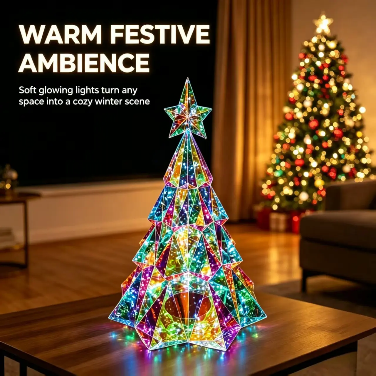 Transparent Colorful Glowing Christmas Tree Desktop Decor, Multi-Color Gradient USB Night Light, Anti-Slip Base, Holiday Gift