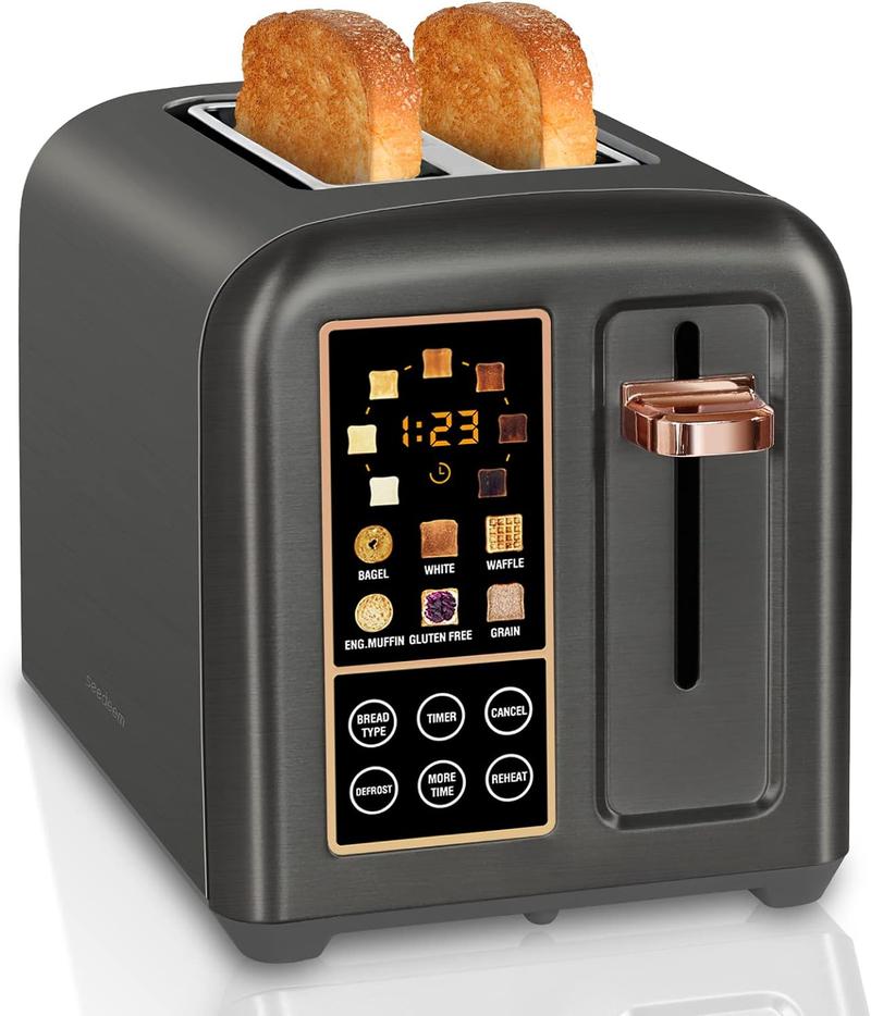 New Full Touch Toaster,Toaster 2 Slice, Stainless Toaster LCD Display&Touch Button, 50% Faster Heating Speed, 1.4'' Wide Slots Toaster, 4 Basic+More Timer Functions, Removable Crumb Tray wide slot kitchen  toaster Electric Bread Maker Toasting