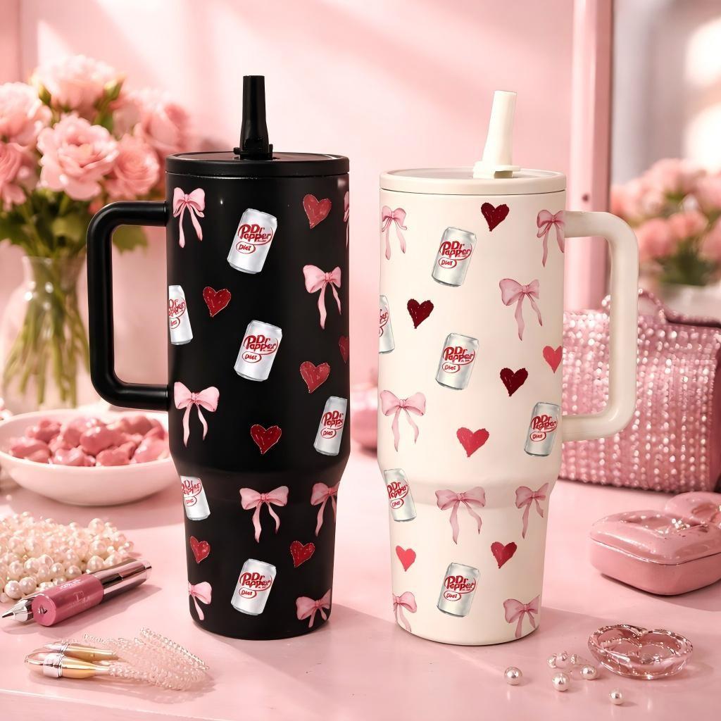 40oz Insulated Tumbler With Handle, Hydration Tumbler, Quencher Tumbler, Dr Pepper Girl All Over Print Thermal Mug, Double Wall Vacuum Cup For Hot Cold Drinks, Leak Resistant Lid, Car Cup Holder Friendly, Birthday Valentine Mother's Day Gift