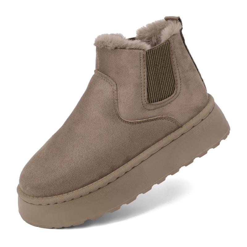 Women's Boots Stylish Comfortable Faux Leather Suede Flat Slip-On Snow Boots for Warmth and Fashion - Short Design Shoes for Indoor and Outdoor Springfresh