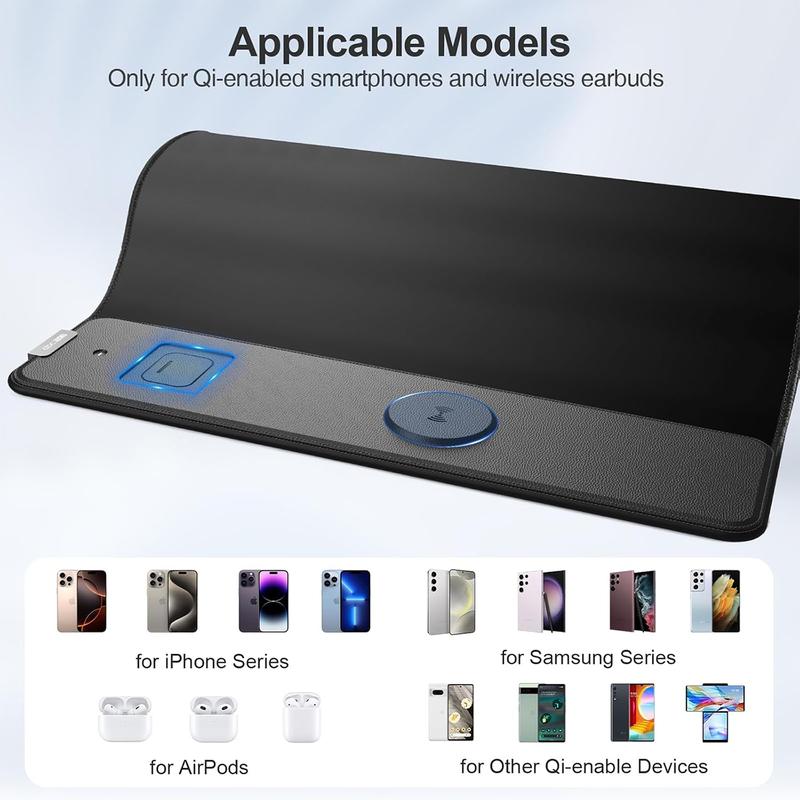 Wireless Charging Mouse Pad, 31.5"x15.8" Large Gaming Desk Mat with 15W Fast Charging, Ultra-Smooth Surface, Non-Slip Base, Waterproof Mousepad Keyboard Pad for PC, MacBook, Laptop