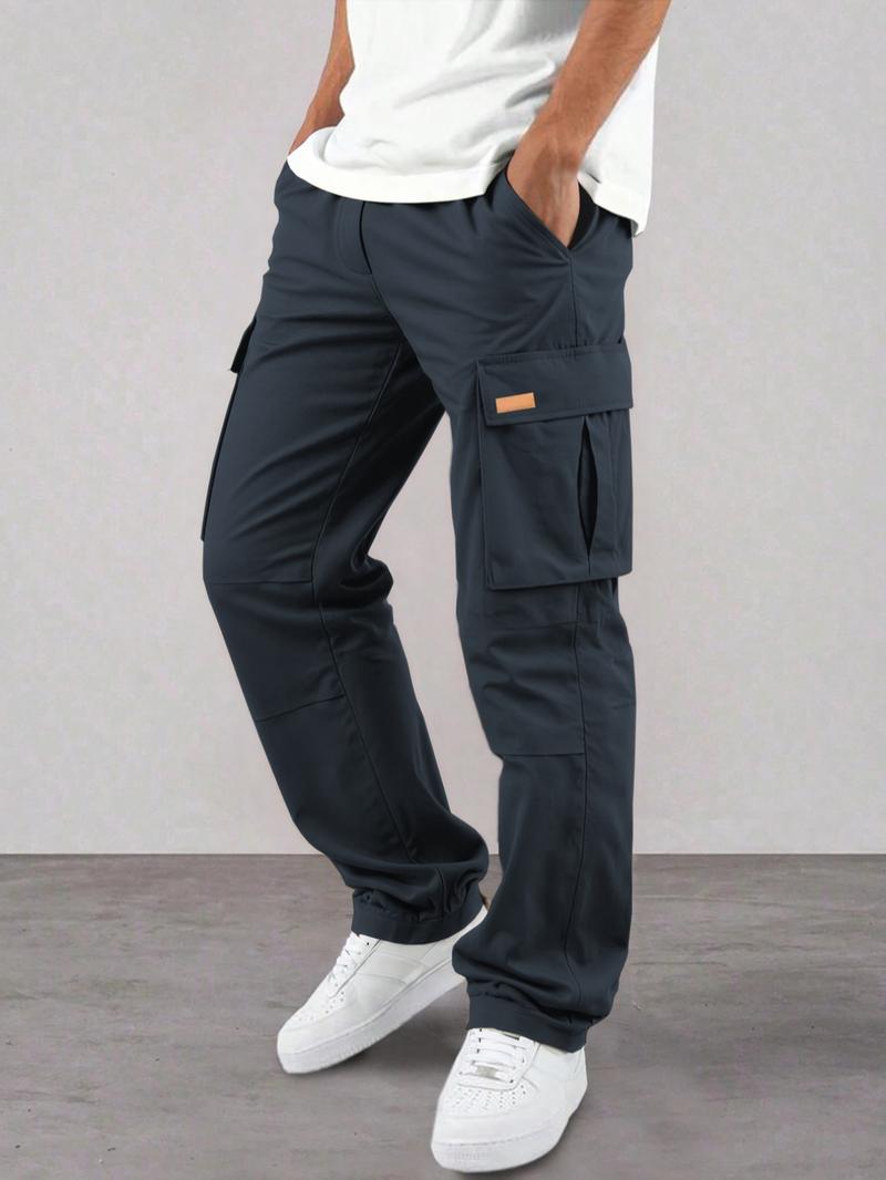 Men's Casual Cargo Pants, Wrinkled Design, Loose Fit Lightweight Sporty Style, Straight Leg Comfortable Daily Wear