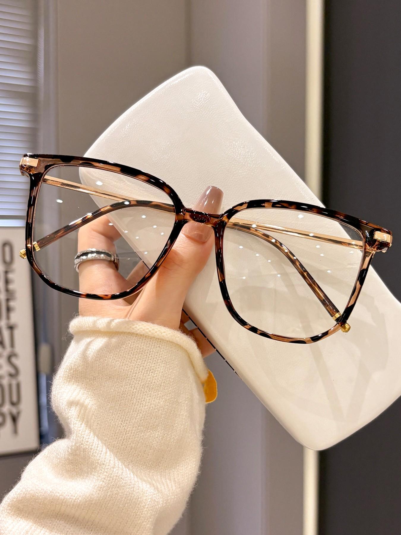 Rectangular Style Casual Women's Flat Mirror, Leopard Pattern Eyeglasses, Suitable for Office Commuting, Outdoor Leisure Activities, Fashion Accessory