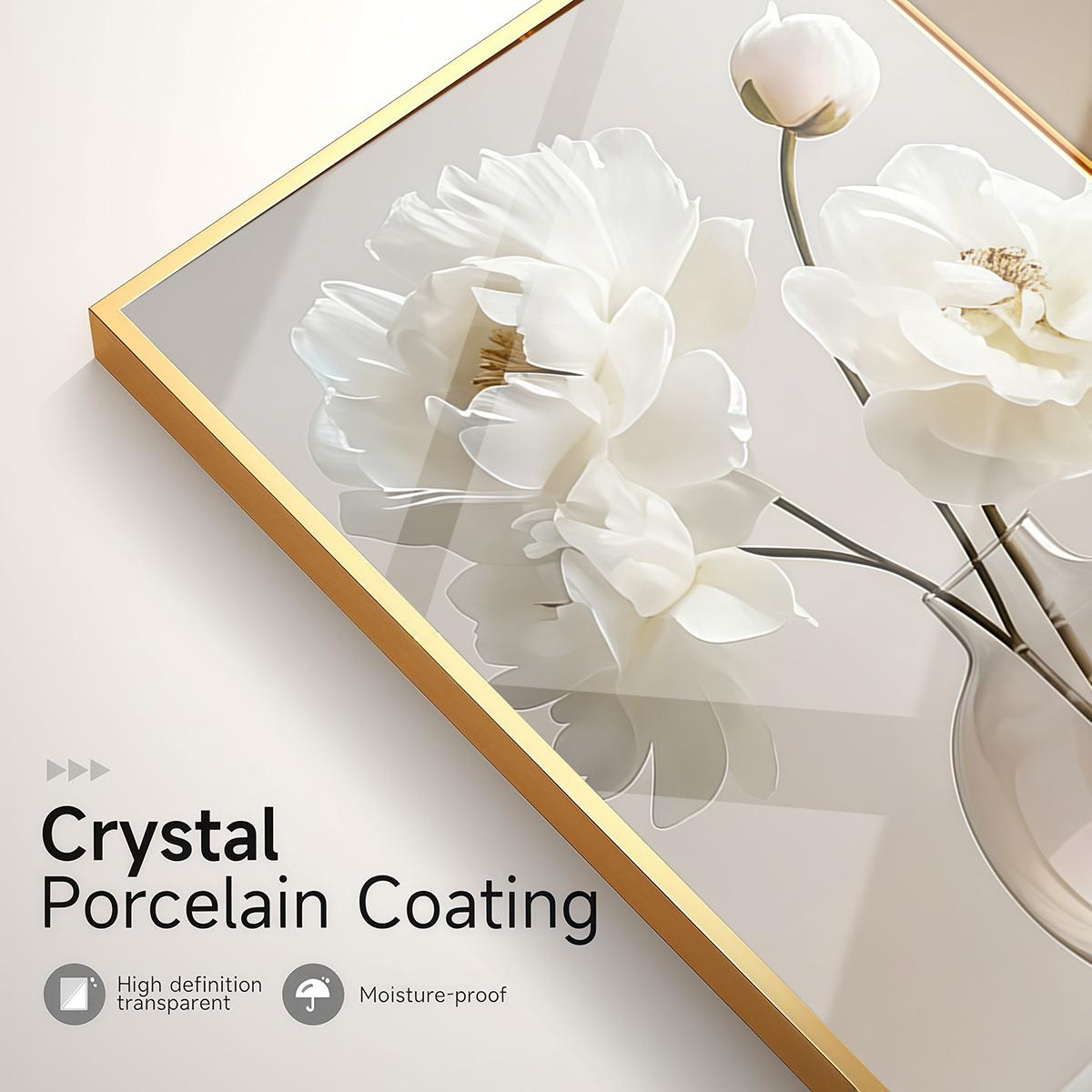 3 Counts Aluminum Alloy Framed Painting, White Floral Vase Artwork, Home Decoration For Living Room, Bedroom, Office, Restaurant, Hallway Wall Decor, Odorless Print Artwork, Luxury Perfect Gift For Friends And Family