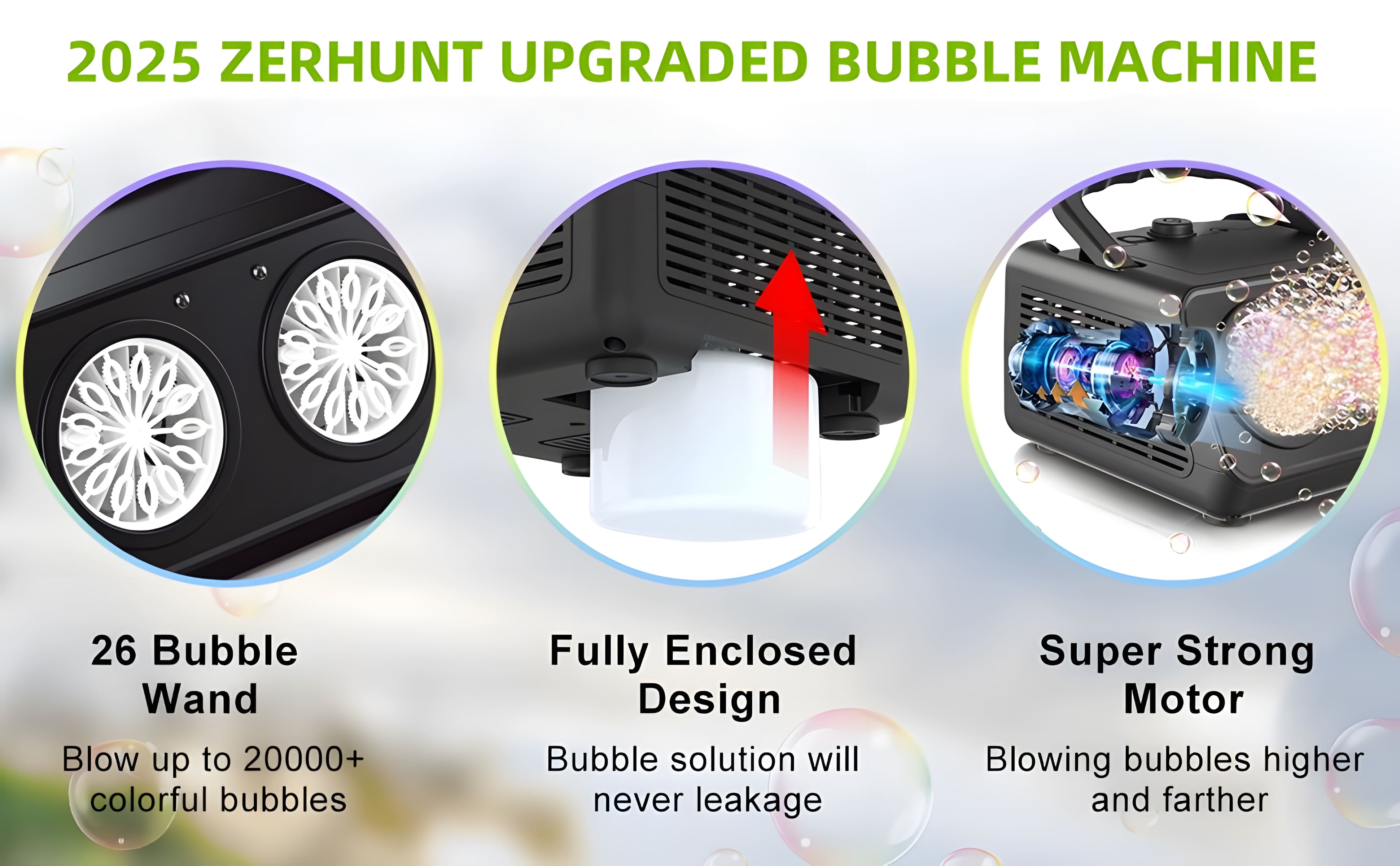 Zerhunt Upgrade Bubble Machine, 20000+ Bubbles Per Minute Bubble Blower, Toys for Boys and Girls Outdoorfun Birthday Parties Christmas