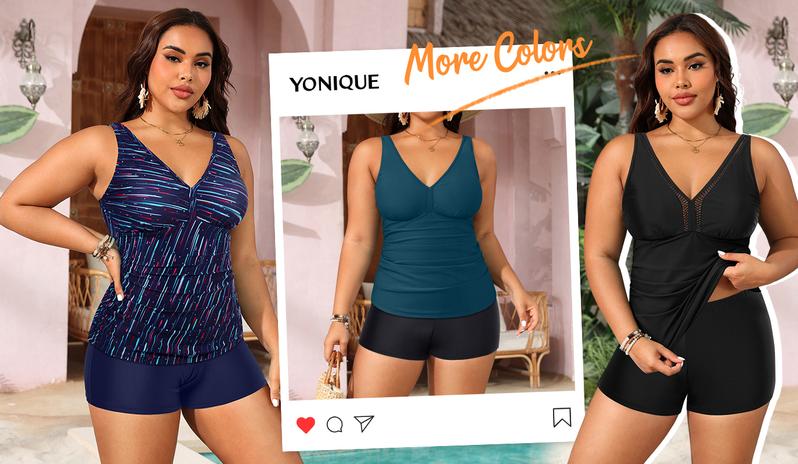 Yonique Womens Plus Size Swimsuits with Shorts Tummy Control Tankini Two Piece Bathing Suits Athletic Swimwear Plus Size Tankini with Boy Shorts High Waisted Full Coverage Swimsuit Yonique Womens Plus Size Swimsuits with Shorts Tummy Control Tankini Two Piece Bathing Suits Athletic Swimwear Plus Size Tankini with Boy Shorts High Waisted Full Coverage Swimsuit