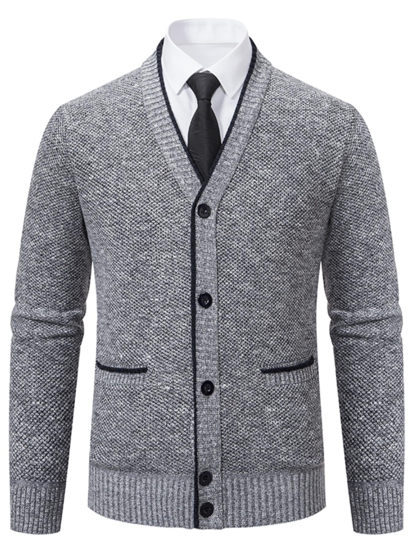 Knit Cardigan, Long Sleeve, Thickened Mixed Fabric, V-Neck Single Button Design, Pocket Detail, Fall & Winter Wear, Comfortable Daily, Casual, Knitwear