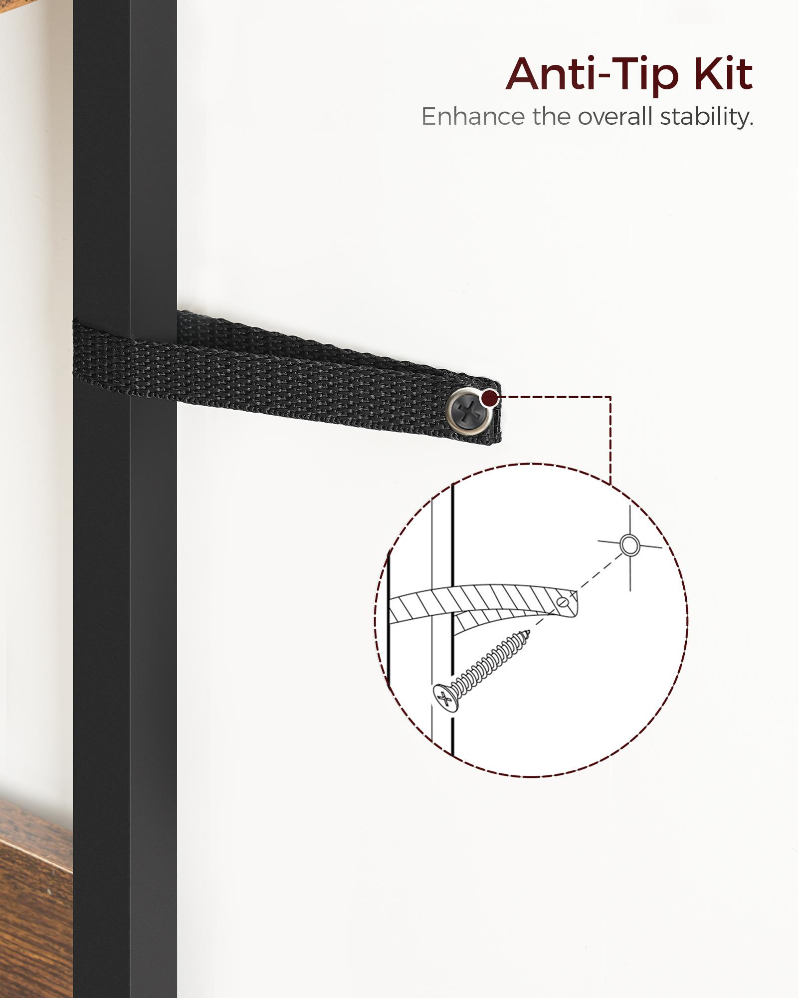 MAHANCRIS 5-Tier Rustic Brown Bookshelf, Bookcase, Anti-tipping Small Space Wooden Storage Shelf Organizer, for Living Room, Bedroom, Study, Balcony