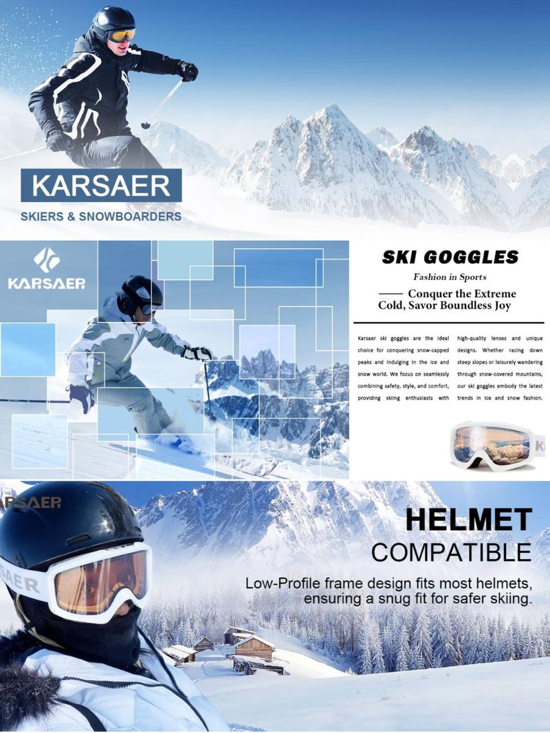 Ski Goggles Anti-Fog Snow Goggles OTG 100% UV Protection Snowboard Goggles Bendable Dual-Lenses for Men Women Youth B7012