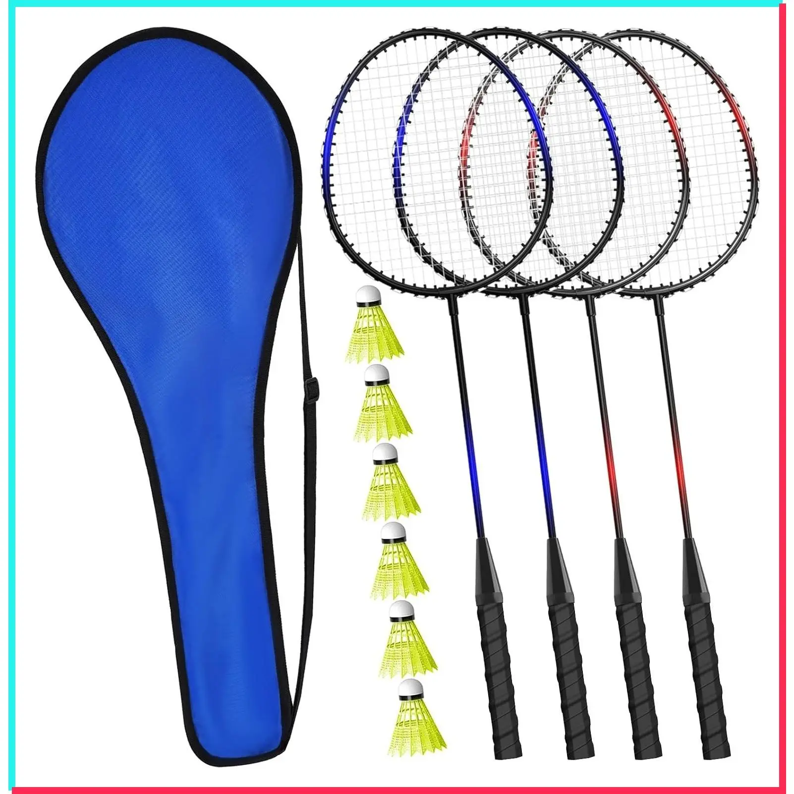 Badminton Rackets Set of 2 4 6 for Adults Kids, Beach Lawn Backyard Game Outdoor Sports, Racquets, Shuttlecocks & Carry Bag Included