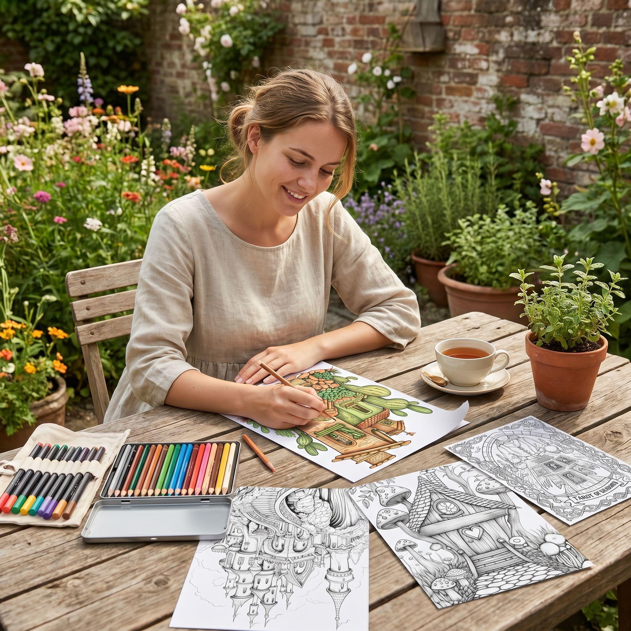 5pcs Adult Coloring Book - Enchanted Cottage & Shadows Thorns Theme, Beginner-Friendly, Vivid Designs, 11.2x8.27inch, Thick Paper, Stress Relief & Relaxation Art Therapy, Art Supplies, Perfect Gift for Mindfulness, Christmas & Birthday