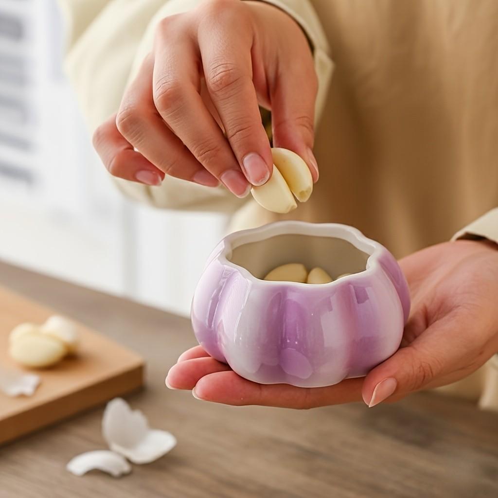 Garlic Shaped Ceramic Canister | Purple Glazed Kitchen Storage Jar for Spices Treats | Decorative Countertop Organizer with Vintage Farmhouse Charm | Functional Decor for Home Cooks & Collectors | US Culinary Accent Piece