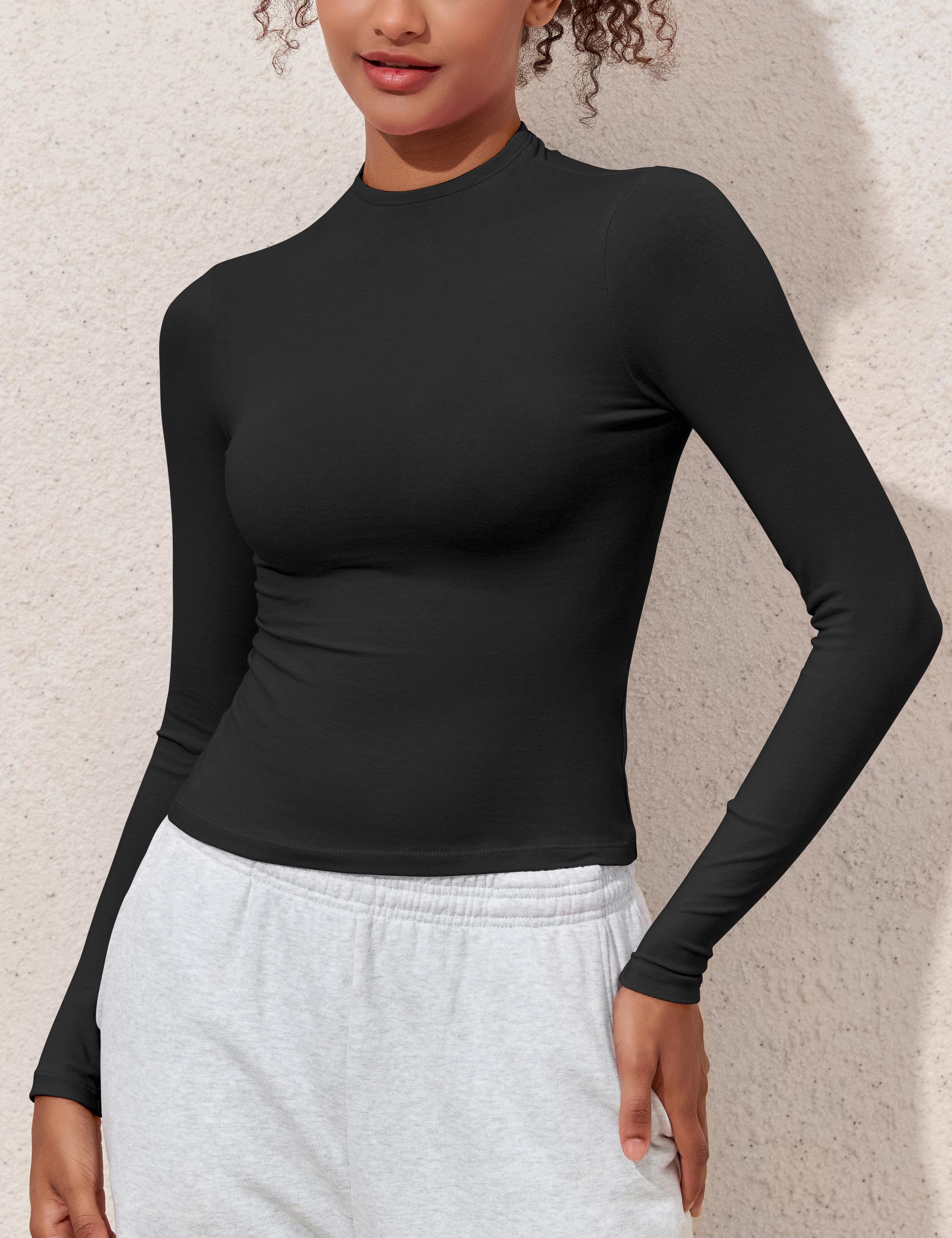 Hilor Women's Long Sleeve T Shirts Basic Cotton Mock Neck Tops Tight Fitted Going Out Crop Tops Y2K Tees Shirts Hilor Women's Long Sleeve T Shirts Basic Cotton Mock Neck Tops Tight Fitted Going Out Crop Tops Y2K Tees Shirts