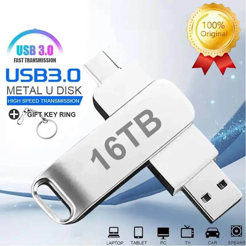 USB3.0 USB Flash Drive 1TB 2TB 16TB OTG Pen Drive High Speed Type-C Flash Disk Real Capacity Metal Pendrive For Phone Computer