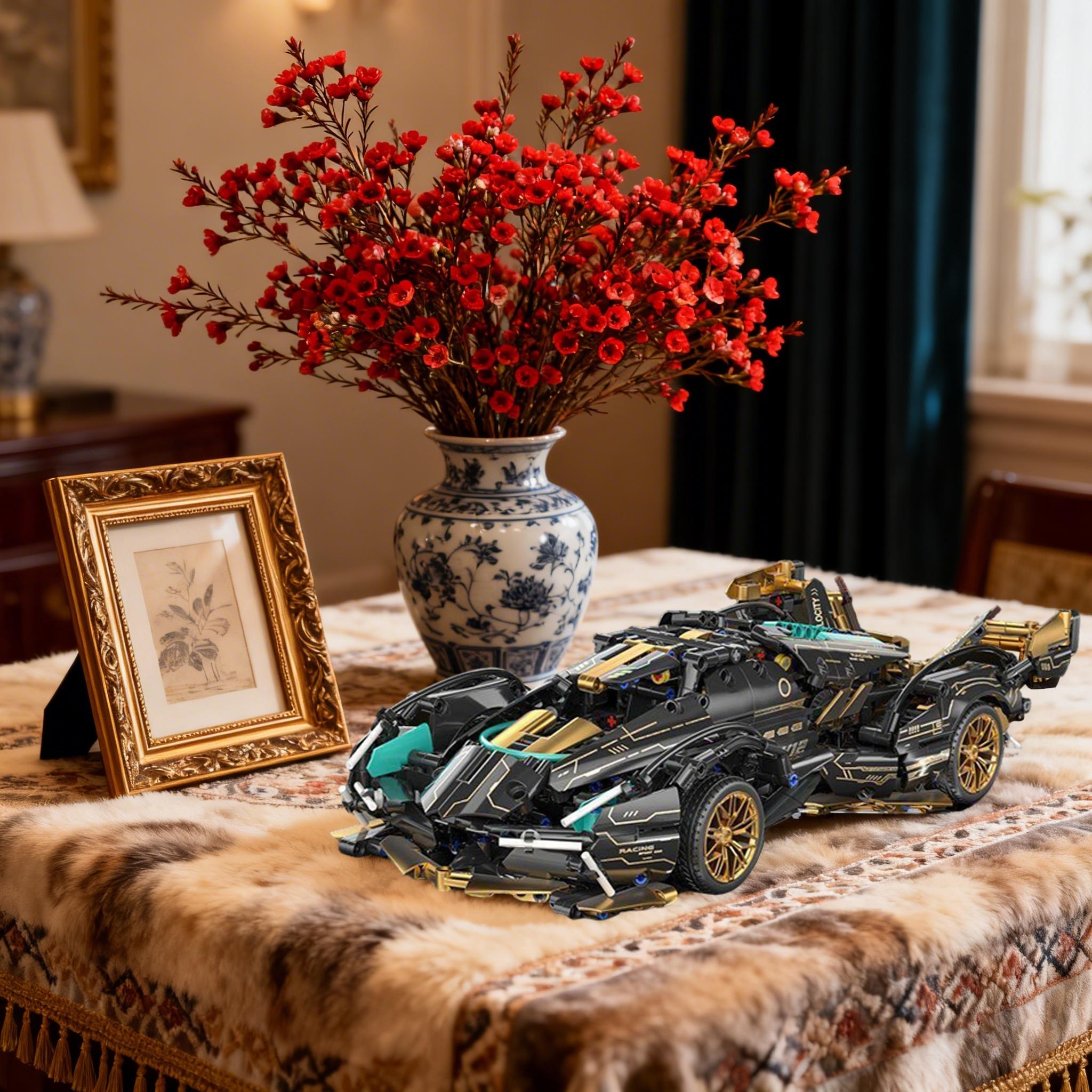 1251pcs Creative Gold Concept Supercar Model, 1:14 Series Building Blocks, Medium Difficulty Mechanical Set, Perfect Gift for Holidays and Birthdays