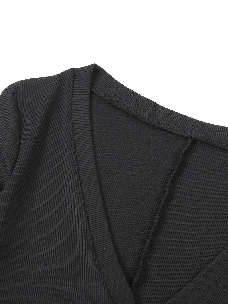 Women's Plain Bodysuit Long Sleeve Deep V Neck Shapewear, Body Sculpting Garment, Slimming Full Body Suit for Women, Comfortable & Stylish Design