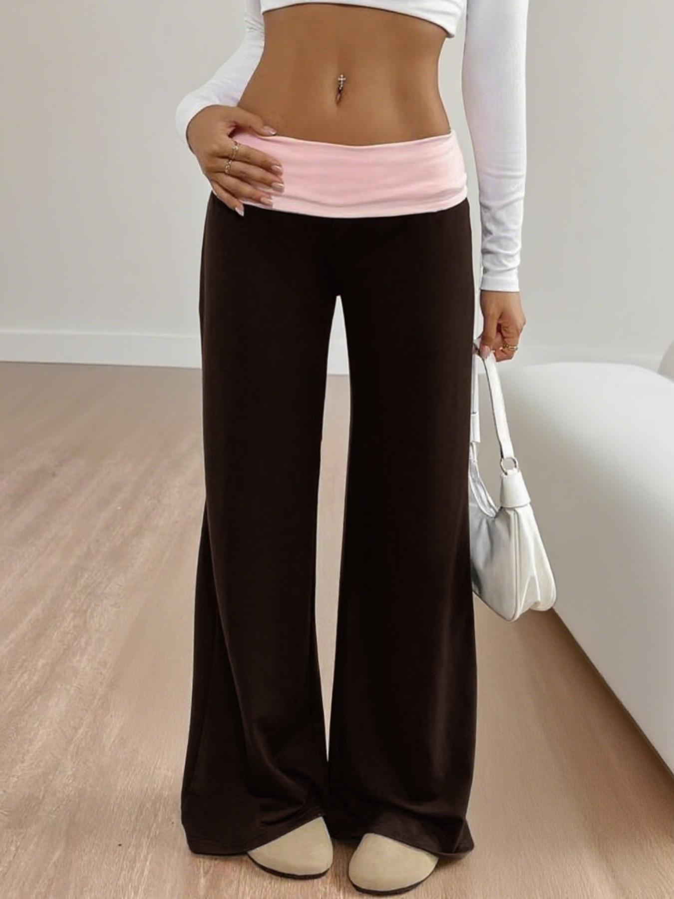 Women's Casual Spring Wide Leg Pants with Contrast Lapel Collar, Perfect for Graduation & Back-To-School, Teacher Creative Design