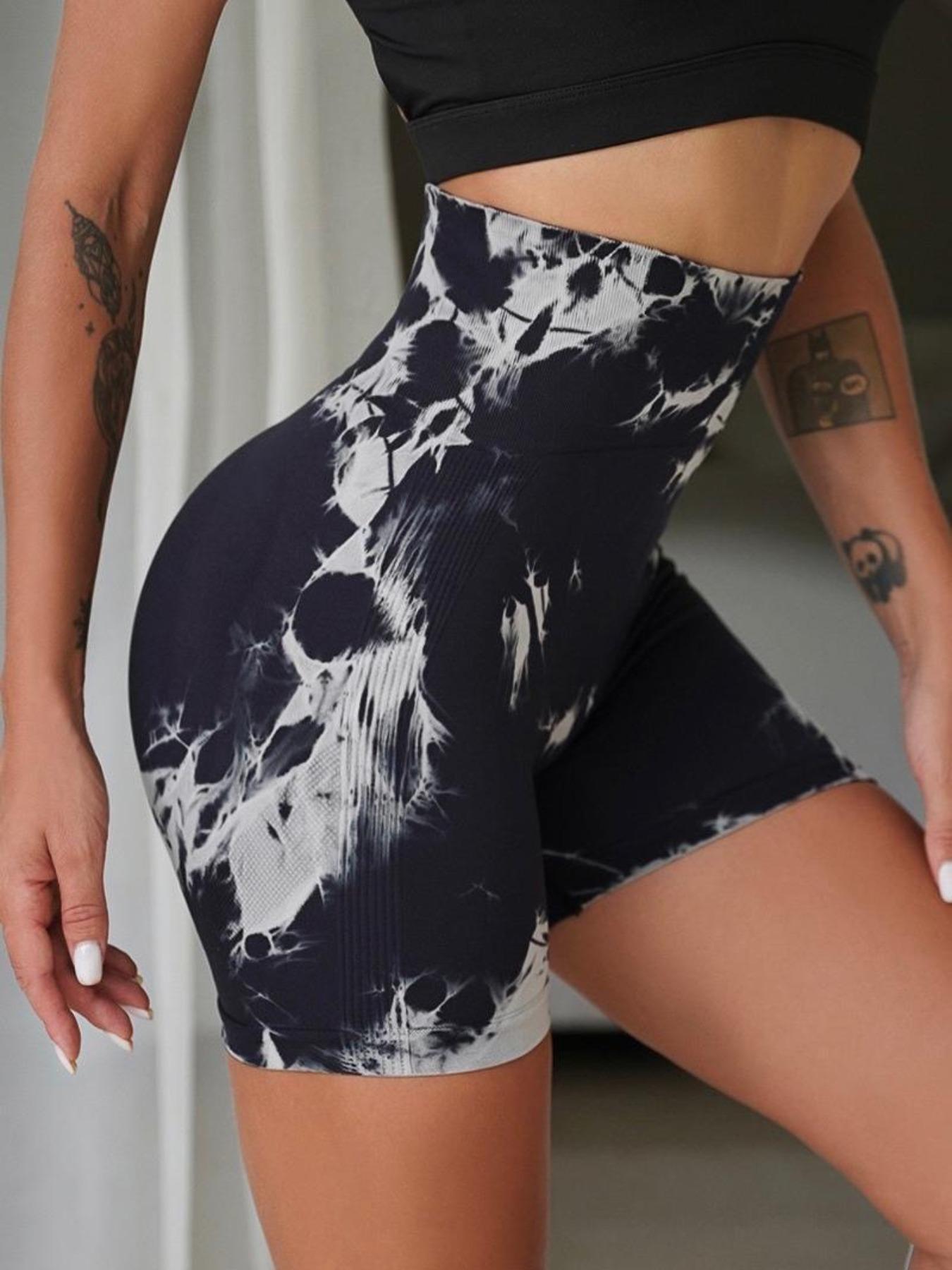 Women's High Waist Tie Dye Yoga Shorts, Elastic High Waist Butt Lifting Sport Pants, Seamless Slim Fit for Yoga and Running