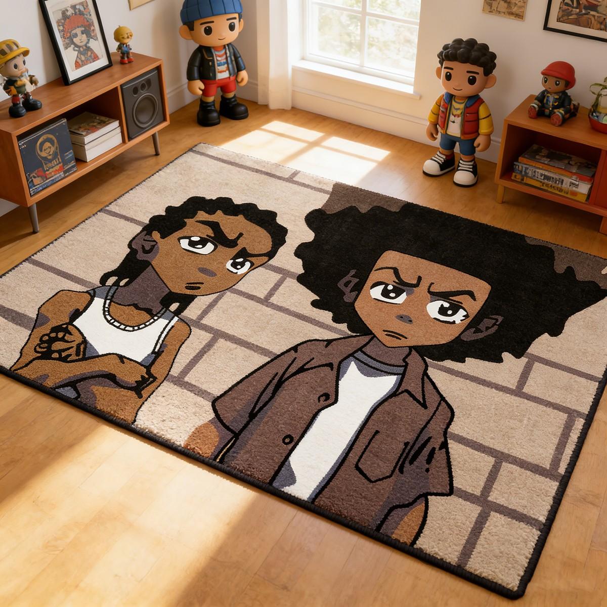 The Boondocks Anime Character Theme Carpet, American Street Style Living Room Mat, Retro Animation Bedroom Bedside Rug, Anti-Slip Durable Studio Decor