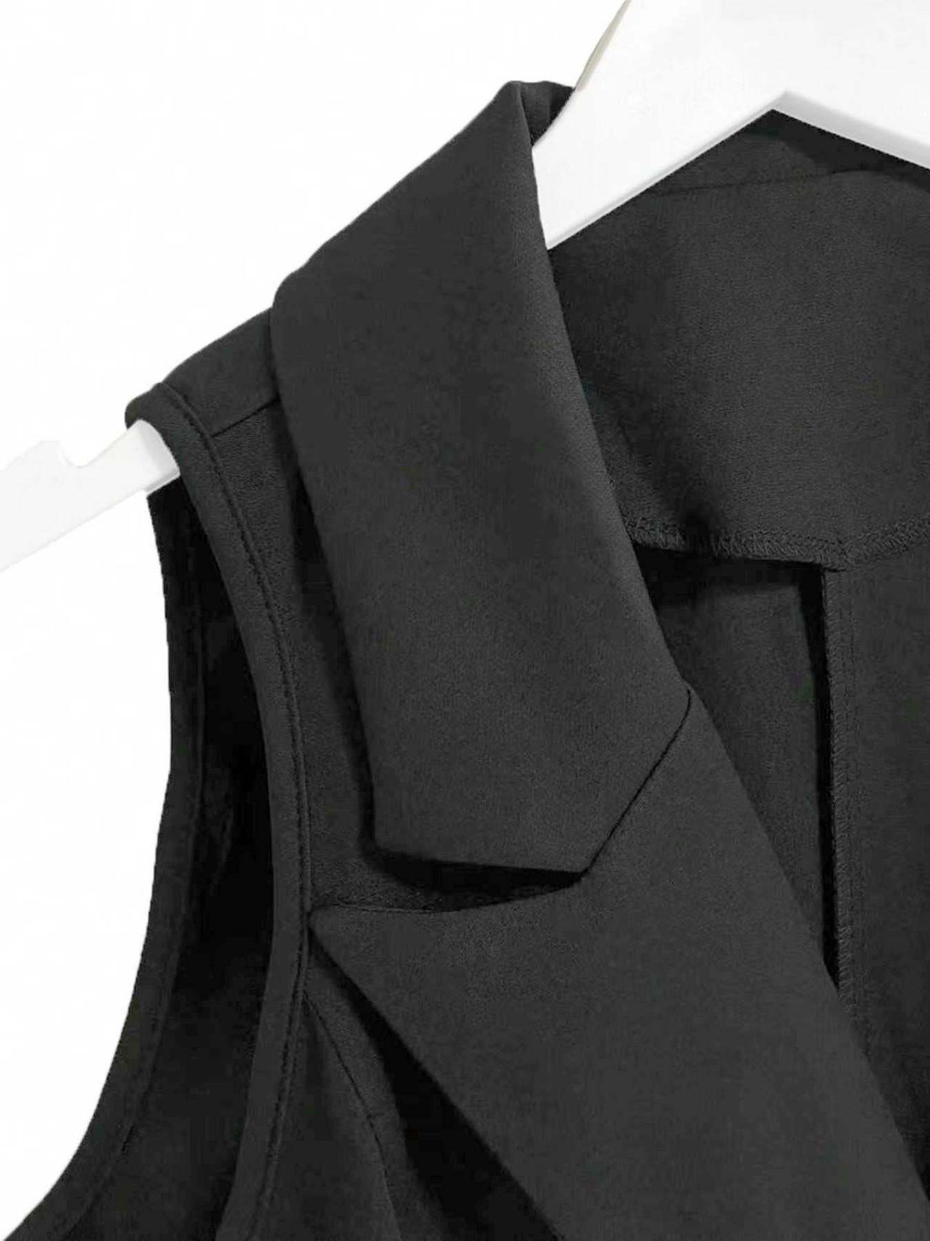 Elegant Formal Office Style Blazer Vest for Women, Fitted Vest Blazer, Sleeveless Notched Lapel, Waist Cinch, Side Bow Tie, Three Button, Slim Fit, Office Outerwear