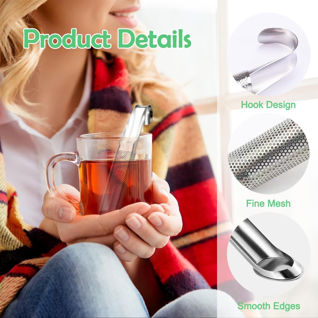 2 Pcs  Tea Infusers, Stainless Steel Tea Strainers with Hook Handles, Mesh Tea Filters Suitable for Steeping Loose Leaf Tea, Coffee, and Spice Teas,Perfect for Use at Home, In the Office, or While traveling,Tea Making Tool, Drinking Utensils Accessories.