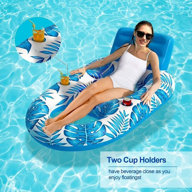 Leaf Pattern Floating Lounger Chair, Inflatable Cup Holder Pool Float Bed, Perfect for Pool Parties, Comfortable and Relaxing