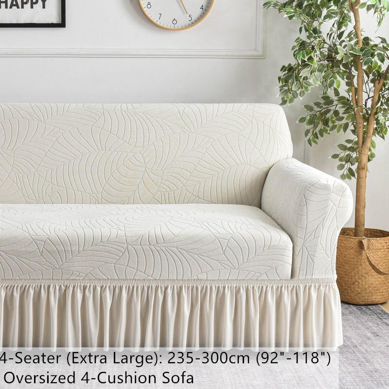 Water Repellent Stretch Sofa Cover, Ruffle Skirt, Leaf Jacquard, Anti-Slip, Pet & Kids Friendly, Furniture Protector for 1/2/3 Seater, Washable Elastic Sofa Slipcover