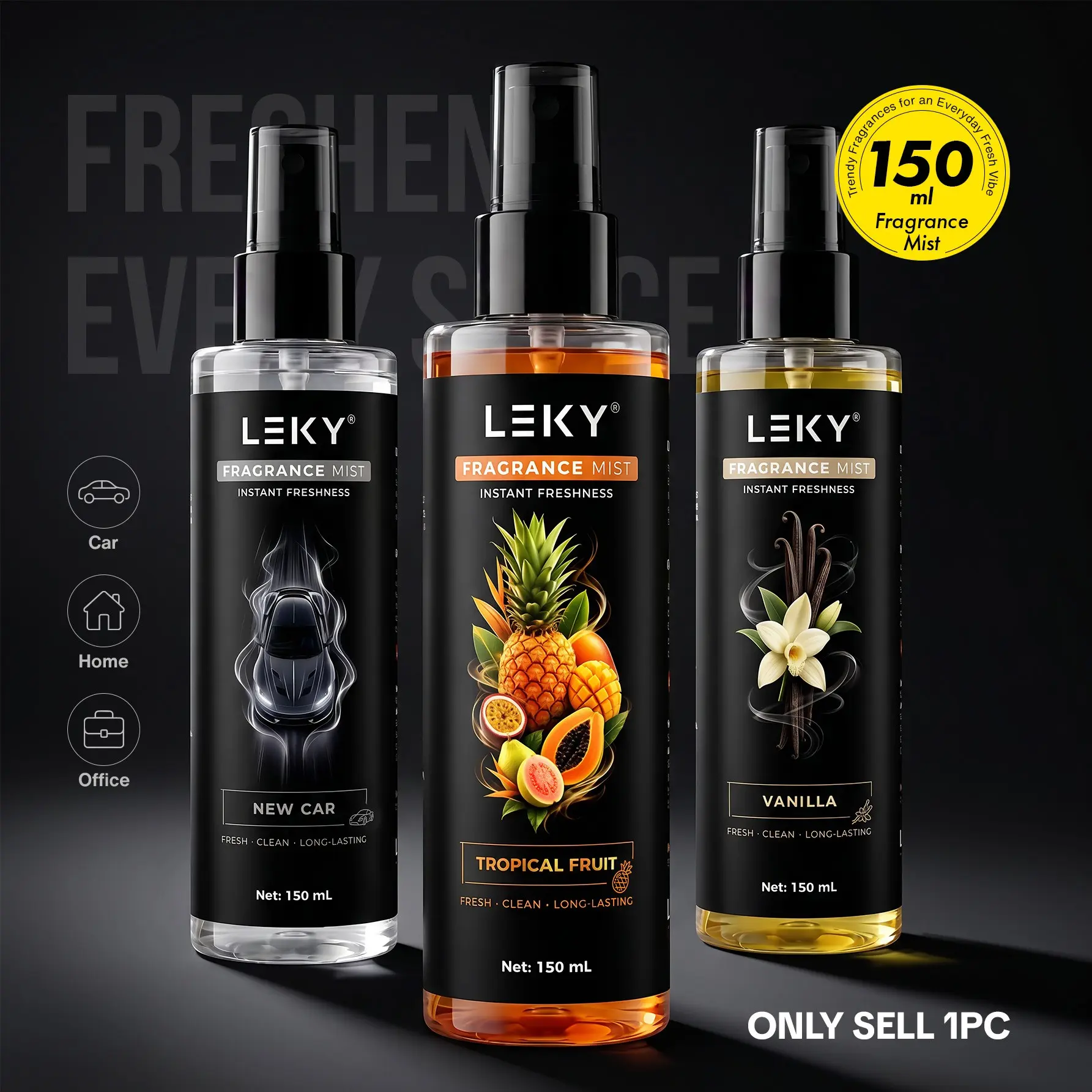 150ML Multi-Scents Fragrance Spray, Portable Car & Home Air Freshener, Car Interior Spraying, Long-Lasting Scent, Romantic Atmosphere, Flower & Fruit Scents