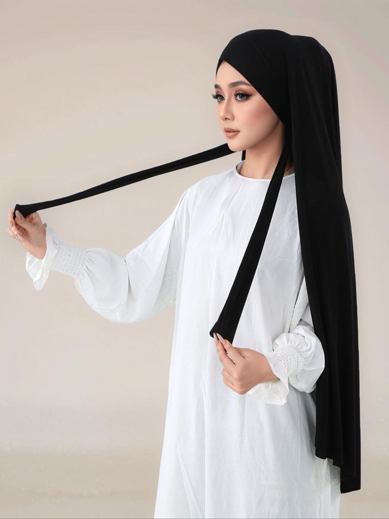 Women's Solid Color Muslim Headscarf, Fashionable Comfort Jersey Hijab, Turban Hijab, Ideal for Daily Outdoors, Casual Style, All Seasons