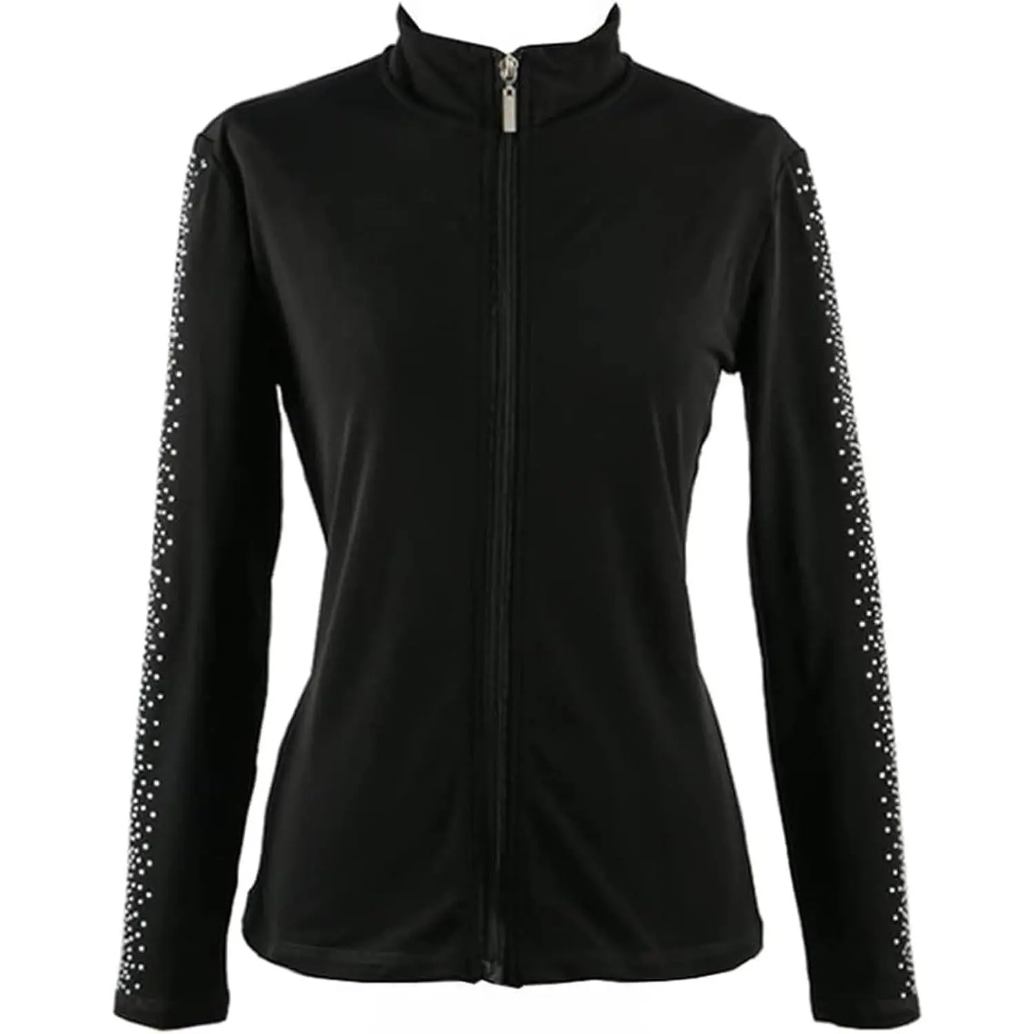 Figure Skating Training Suit Jacket Girls Rhinestone Vertical Stripes Black
