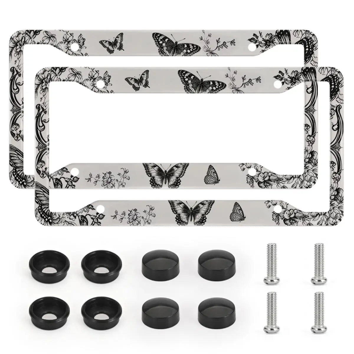 2pcs Butterfly Pattern Aluminum License Plate Frames, Universal Car License Plate Cover with Screw Caps, Auto Decor Accessories for Men Women Girls, Car Truck SUV Vehicle Decor Gift, Car Accessories