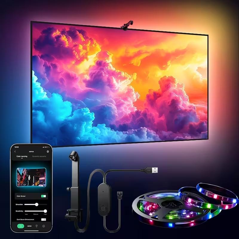 Smart TV LED Backlight Strip with Camera, Synchronized Display, Compatible with 32-85 Inch Screens, APP Control Color Changing Light Tv Led Lights