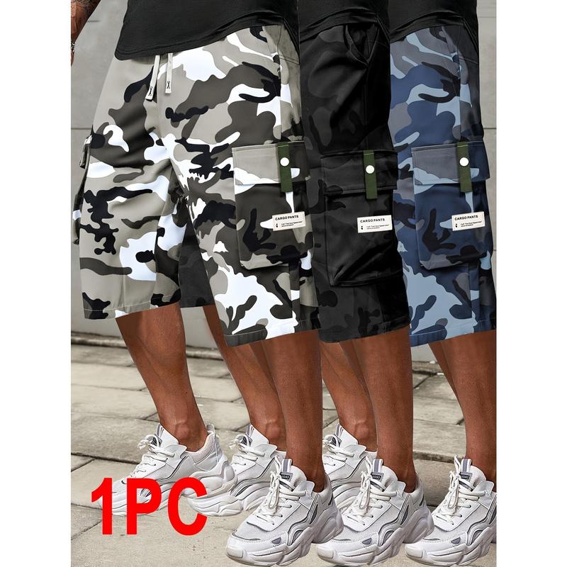 1PC Male Fitted Polyester Camouflage Workwear Shorts - Drawstring Tie, Breathable Male Clothing, Ideal for Outdoor Camping, Fitness Running