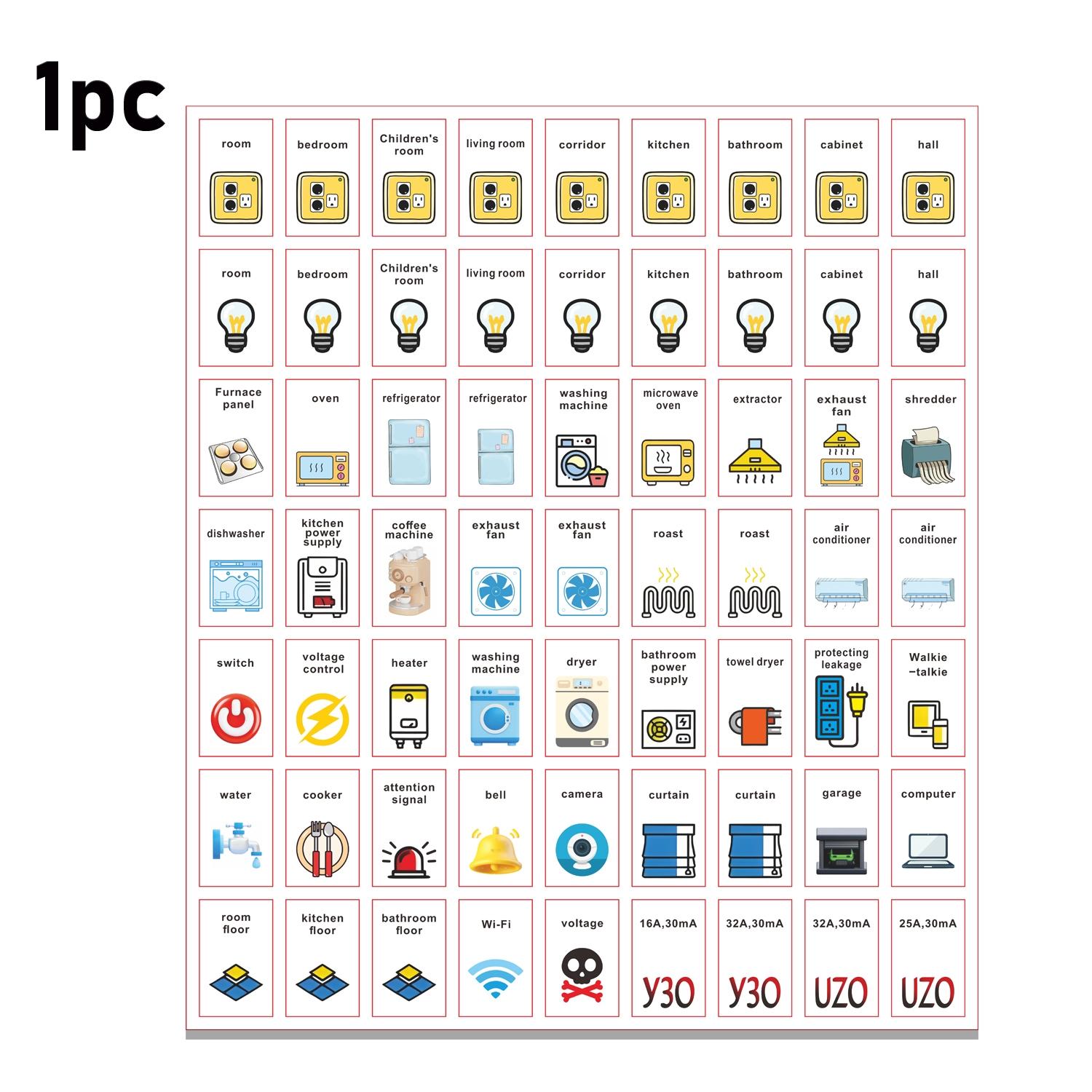 Electrical Panel Index Label Stickers, Switch Label Set, Circuit Breaker Reminder Decals, Home & Office Decor, Electrician Tools, Adhesive Stickers