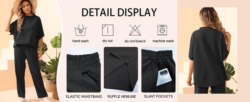 Women's 2 Piece Outfits Lounge Set 3/4 Batwing Sleeve Capelet Crew Neck Pullover Tops Wide Leg Pants Travel Set TikTokShopBlackFriday Women's 2 Piece Outfits Lounge Set 3/4 Batwing Sleeve Capelet Crew Neck Pullover Tops Wide Leg Pants Travel Set TikTokShopBlackFriday