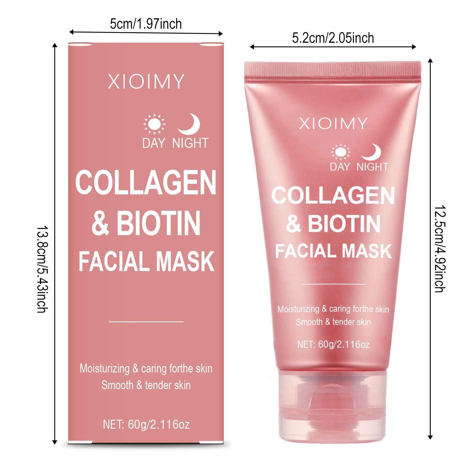 60g Collagen Biotin Day & Night Mask, Rich Collagen Essence, Moisturizing Smooth Skin, Hydrating Facial Care, Face Mask for All-Day Moisture