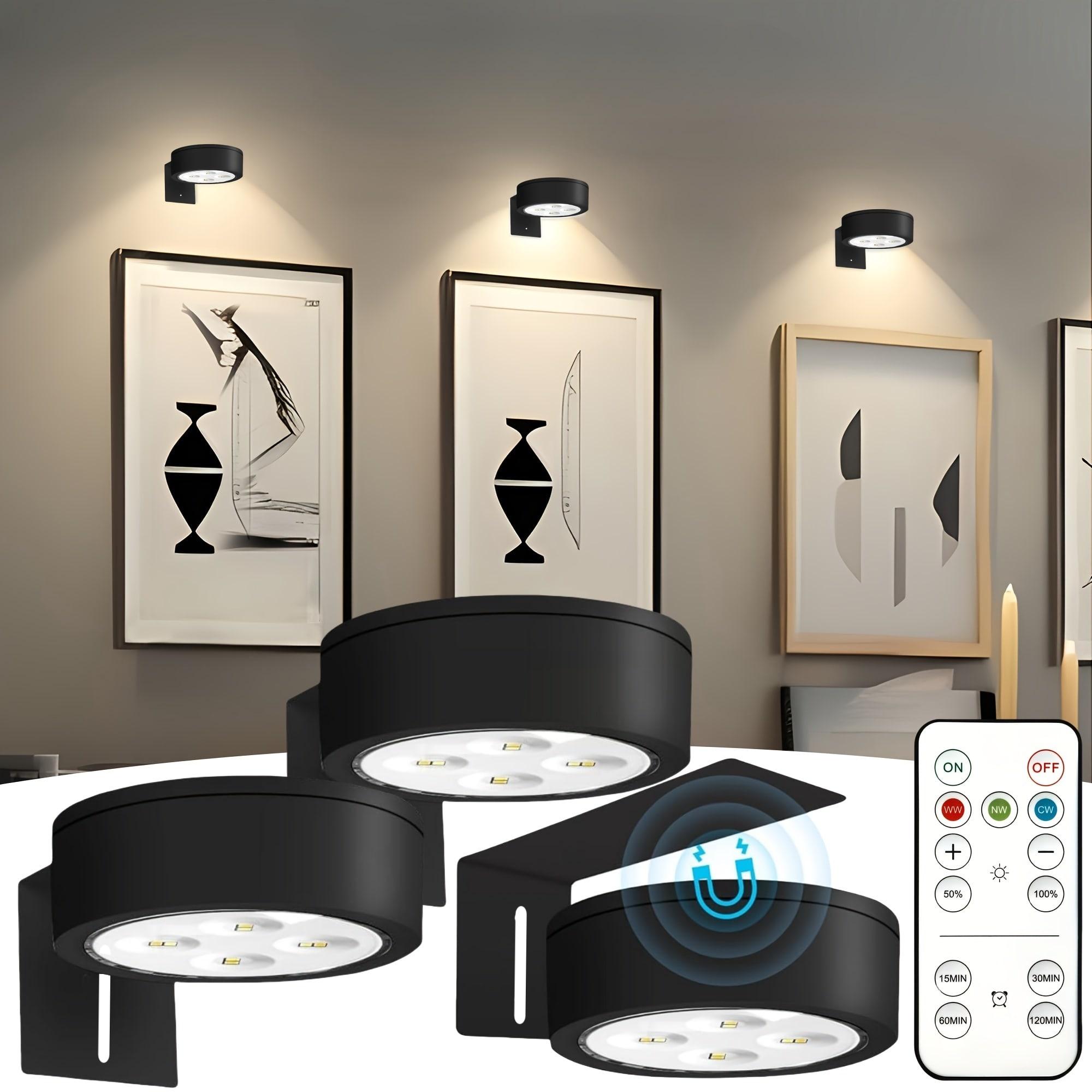 1/3/6-Piece Set Wireless Metal Wall Lamp, Battery-Powered LED Artwork Picture Light, Wall Art Light, Night Light, Dimmable Night Light, Lighting Fixture, Magnetic Wireless Spotlight with Remote Control for Wall Art and Night Lighting, Remote Control