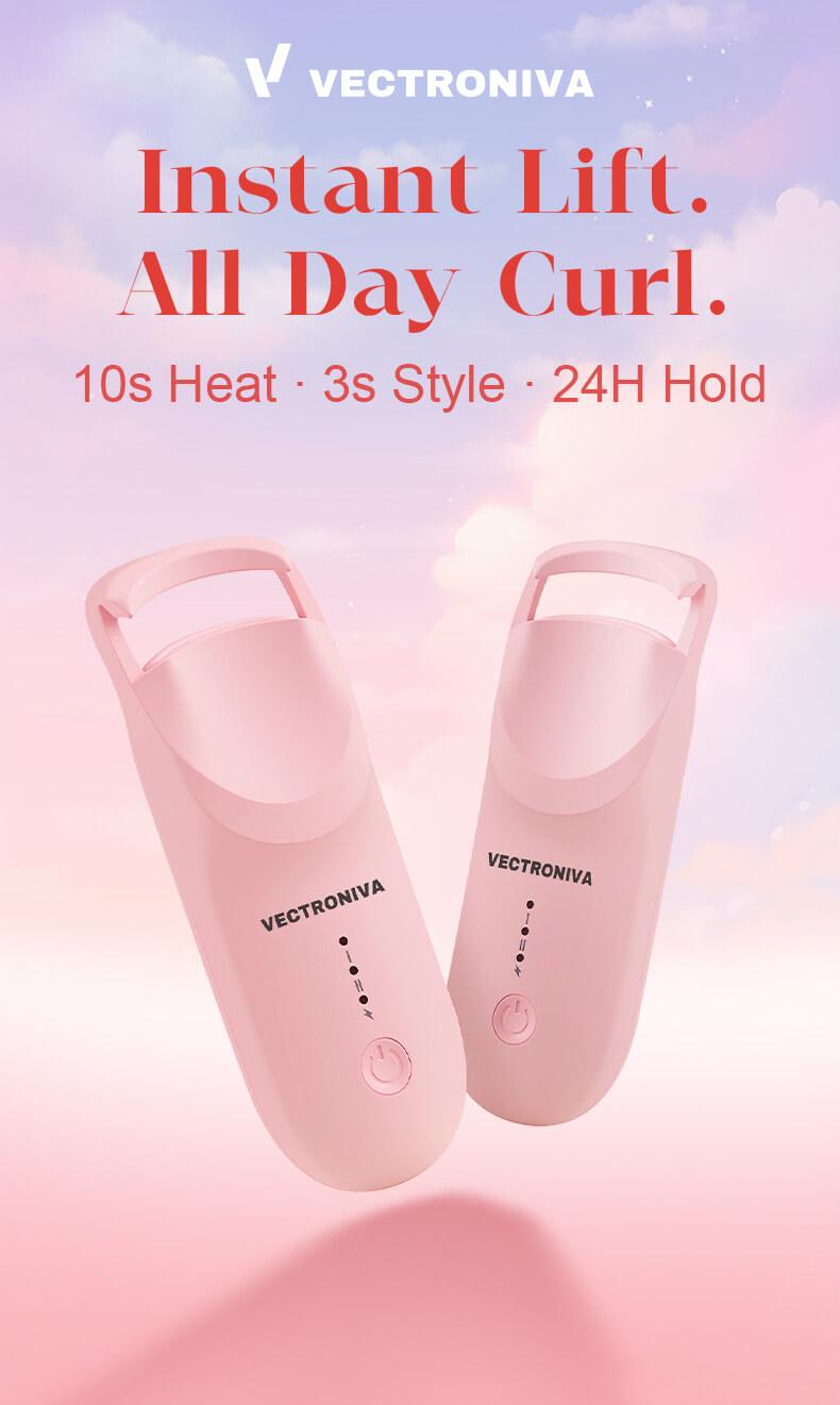 Vectroniva Heated Eyelash Curler – 2-Level Smart Temp Lash Lifter | Type-C Rechargeable, 10s Fast Heat, 24H Long-Lasting Natural Curl, Portable Travel Size