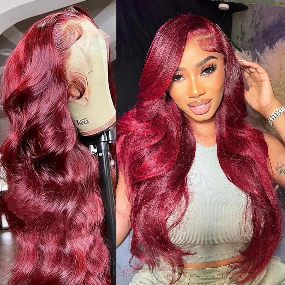 [Bling Hair ]99J Burgundy Lace Front Human Hair Wig Body Wave Red Colored Wigs Brazilian 13x6 Lace Frontal Wigs On Sale Clearance For Women