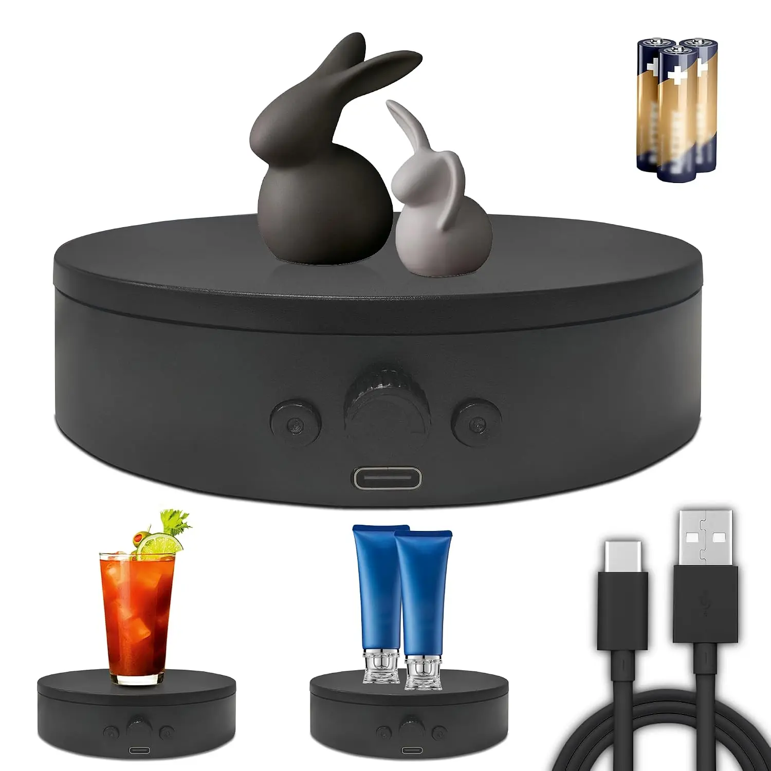 New Rotating Display Stand Easy To Switch Direction, Spinning Platform Adjustable Speed, 360 Degree Motorized Photography Turntable For Jewelry, Shoes Display And Shooting, Lazy Susan(4.53" Black)